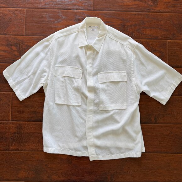 ZARA Loose / Boxy SS Woven Shirt w/ Chest Pockets - White - Size L - Picture 1 of 3